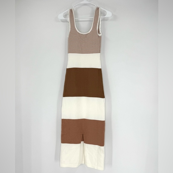 Lulus NWT Easily Gorgeous Ivory and Brown Striped Midi Sweater Dress, Size XS - Picture 7 of 13